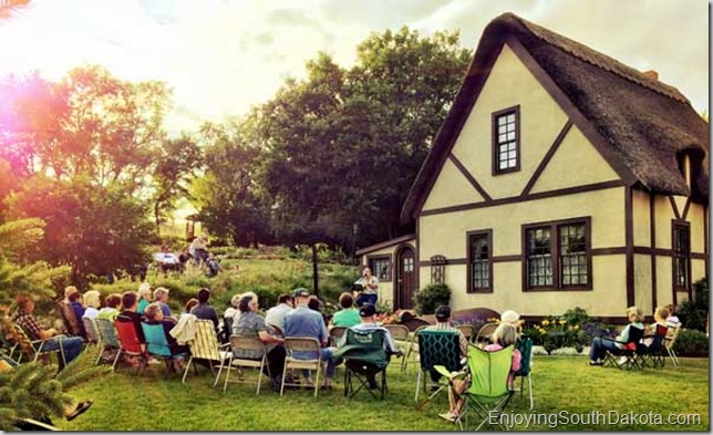 crowd enjoying music in shakespeare garden in wessington springs sd